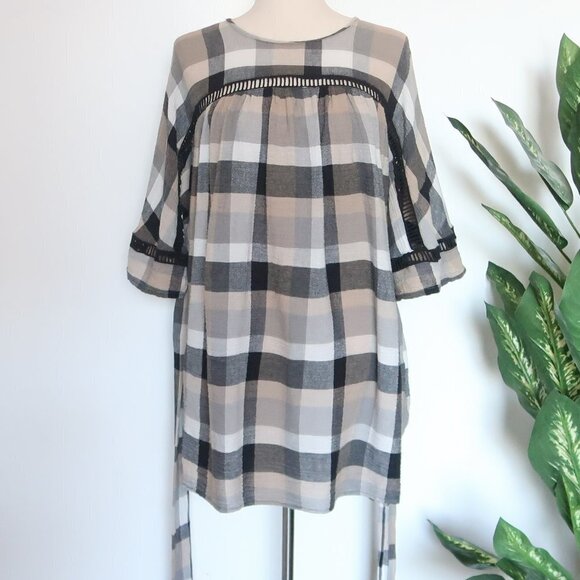 Anthropologie Maeve Buffalo Plaid Mini Dress / Kimono Tunic with Belt Tie Waist - Picture 8 of 16